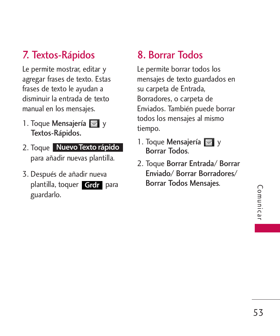 Textos-rápidos, Borrar todos | LG LGUX700 User Manual | Page 197 / 295