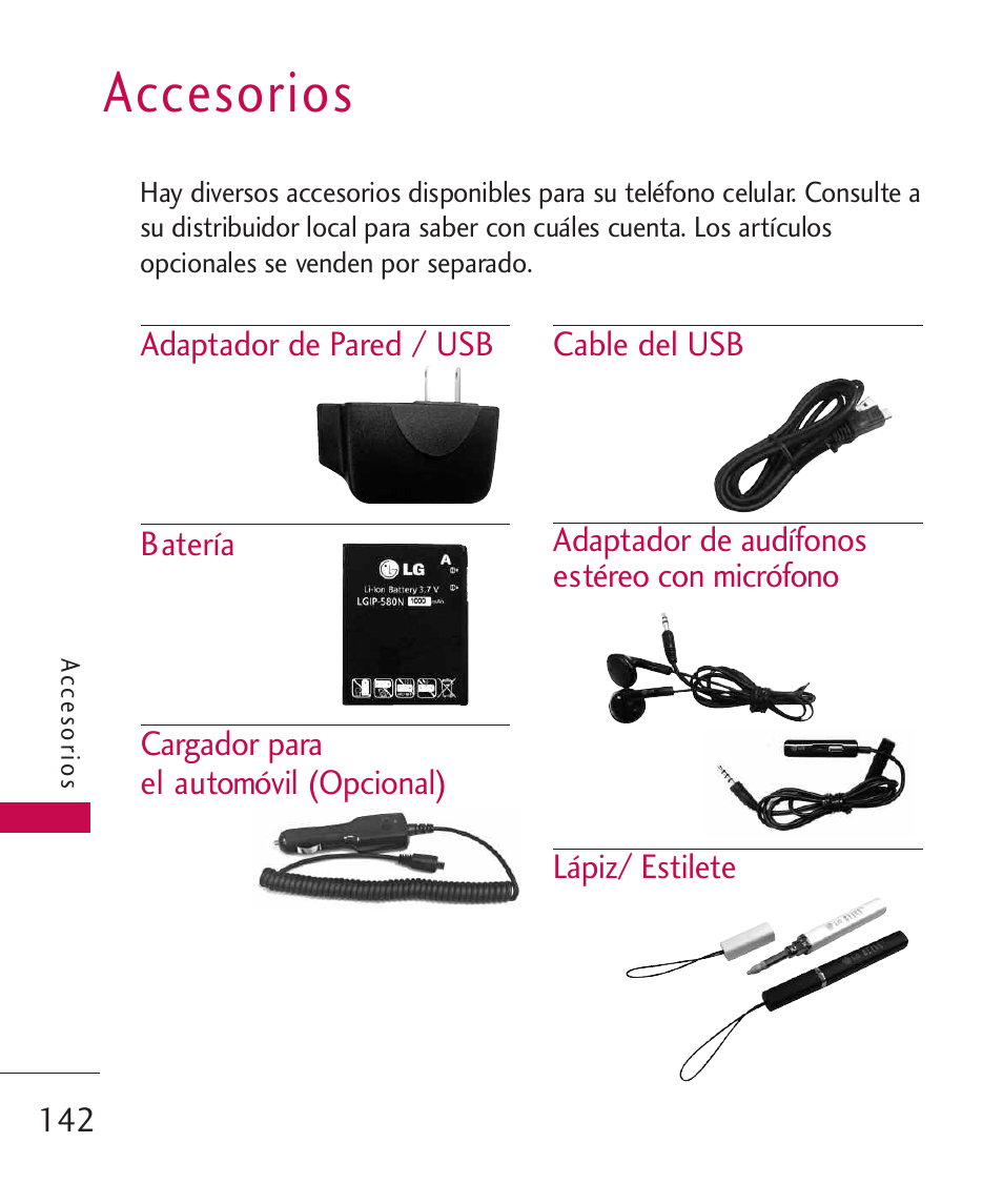 Accesorios | LG LGUX700 User Manual | Page 286 / 295