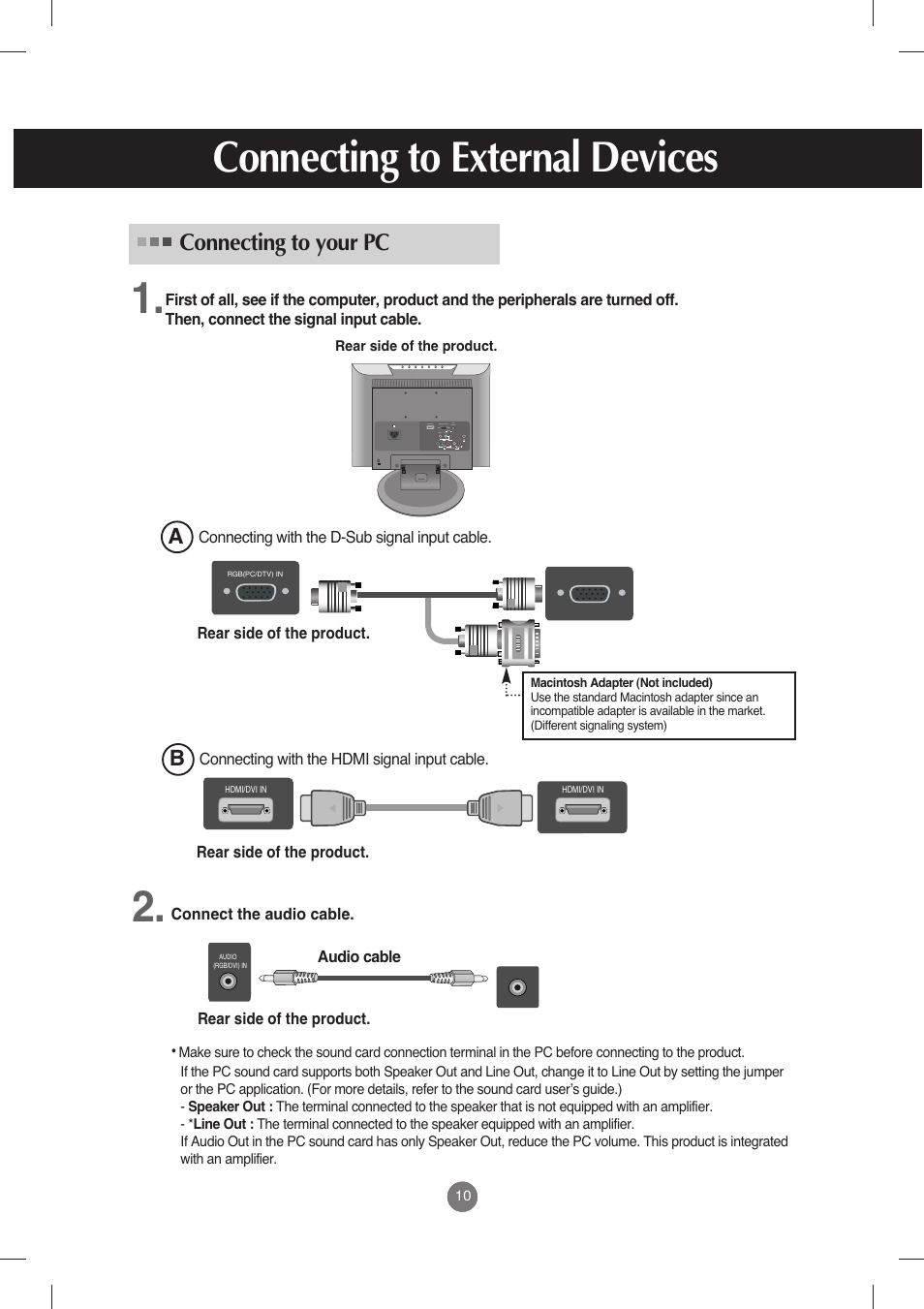 Connecting to external devices, Connecting to your pc | LG M198WX-WA User Manual | Page 11 / 35