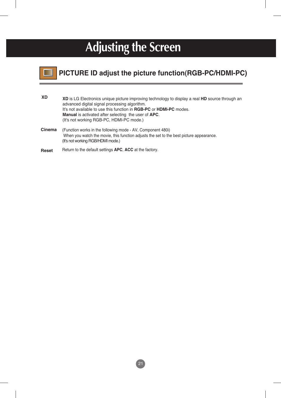 Adjusting the screen | LG M198WX-WA User Manual | Page 22 / 35