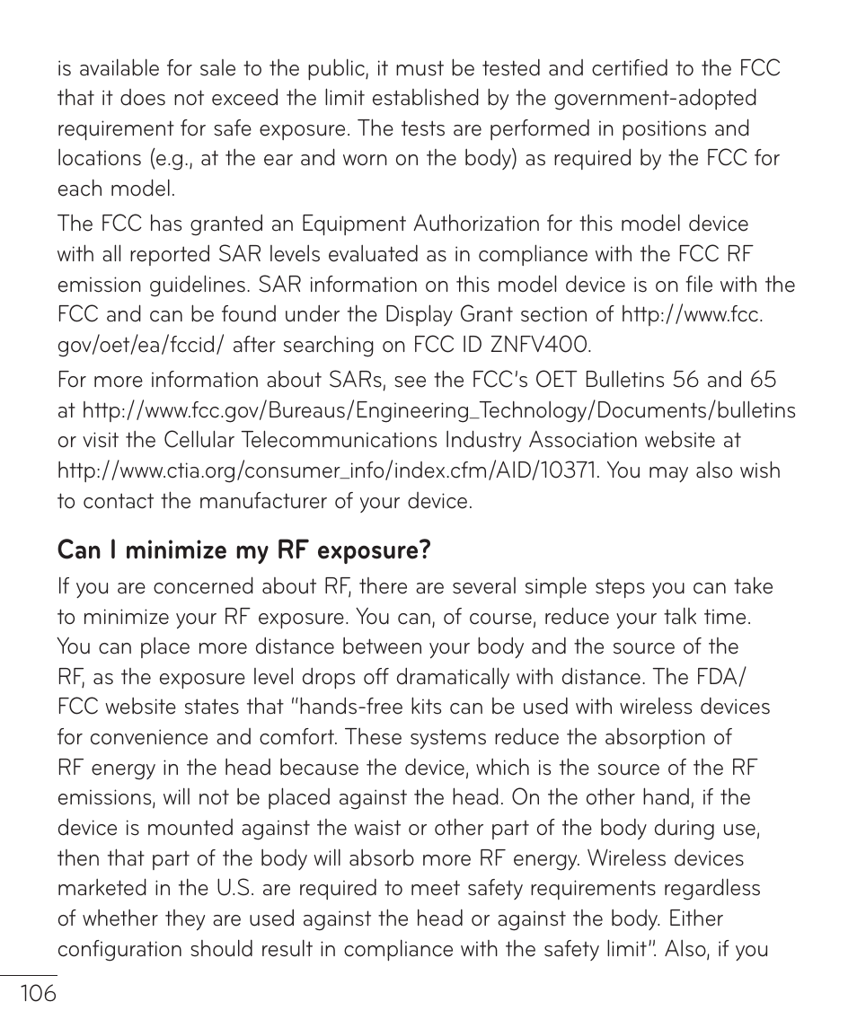 Can i minimize my rf exposure | LG LGV400 User Manual | Page 108 / 132