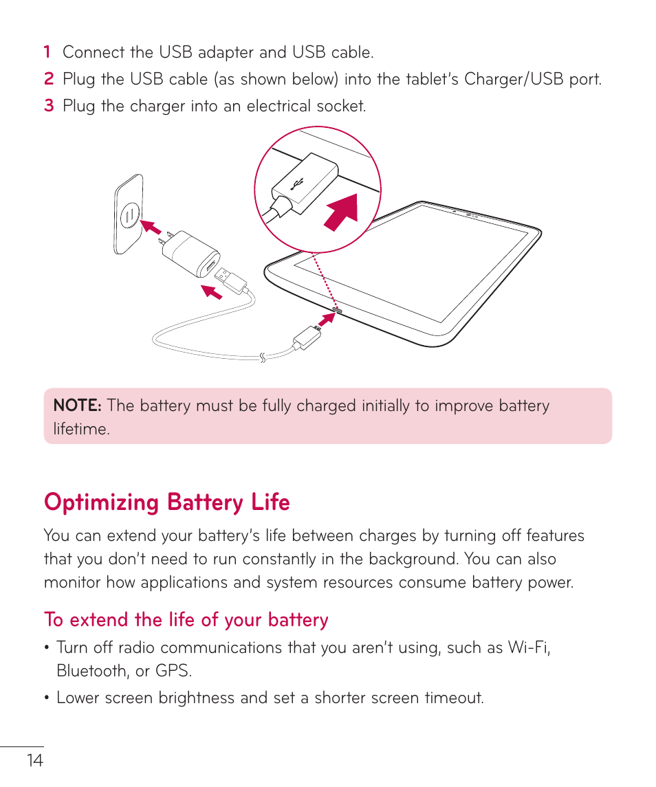 Optimizing battery life, To extend the life of your battery | LG LGV400 User Manual | Page 16 / 132
