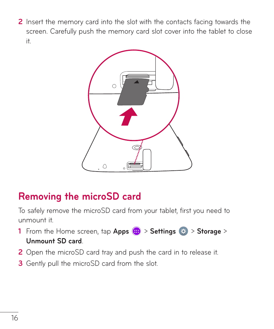 Removing the microsd card | LG LGV400 User Manual | Page 18 / 132