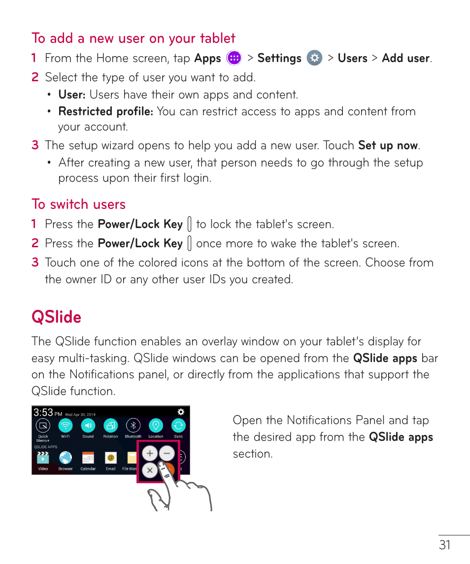 Qslide | LG LGV400 User Manual | Page 33 / 132