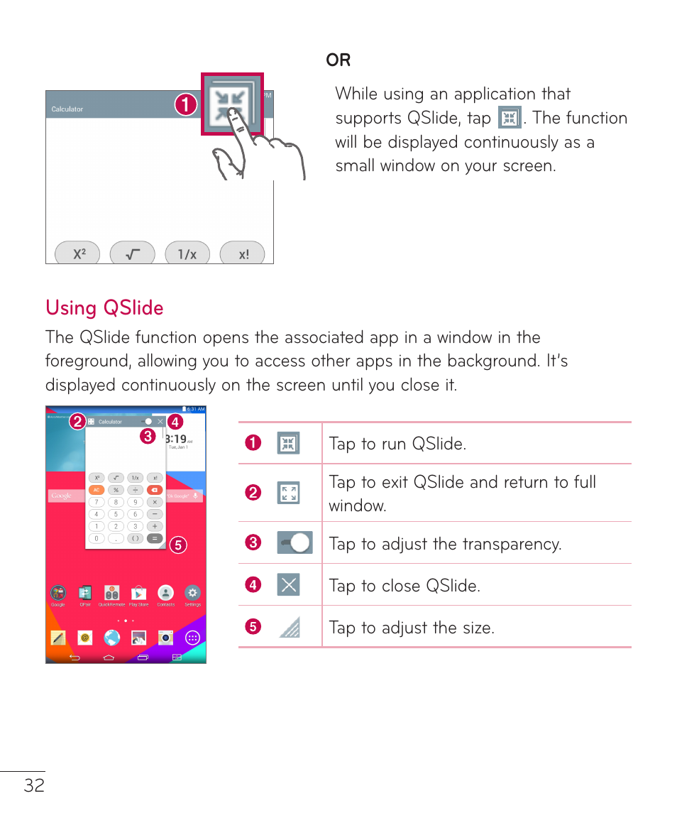 Using qslide | LG LGV400 User Manual | Page 34 / 132