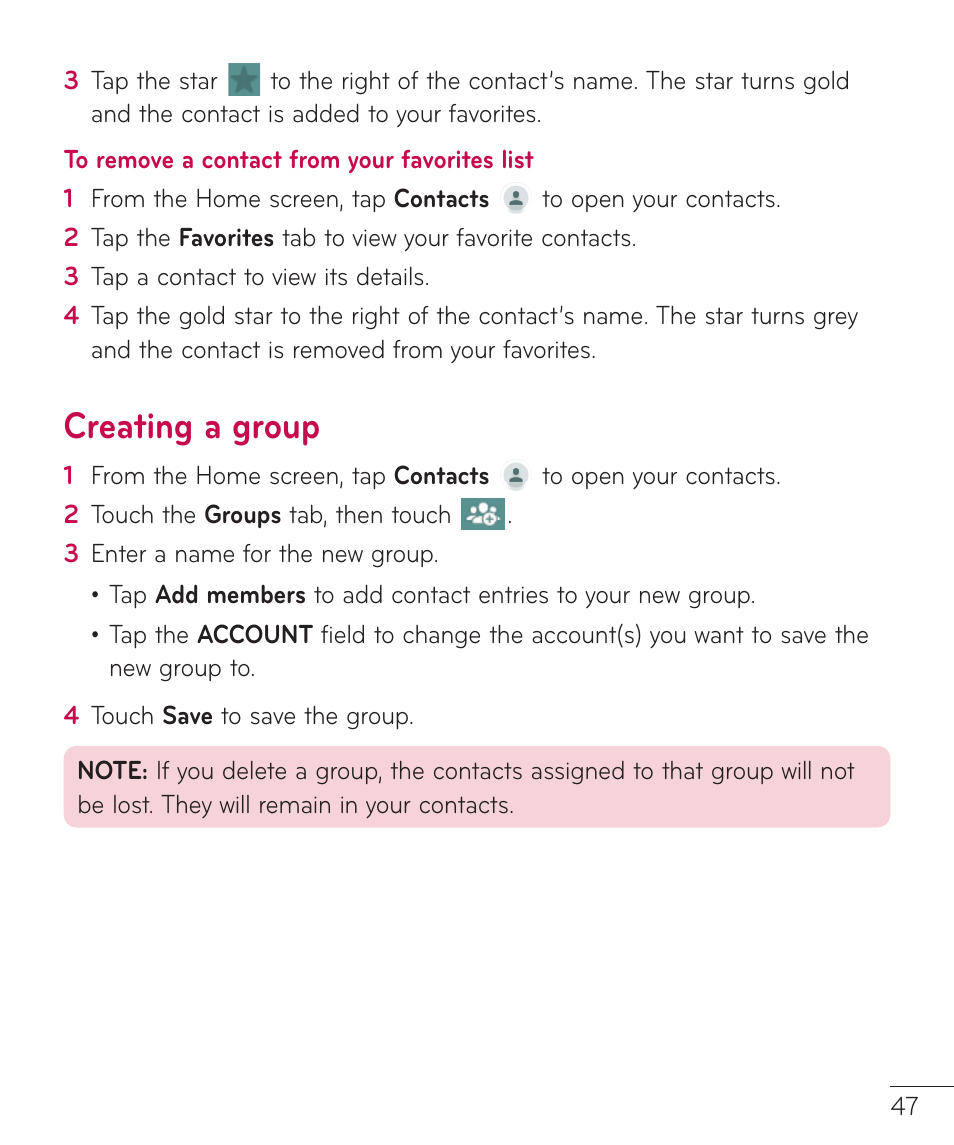 Creating a group | LG LGV400 User Manual | Page 49 / 132