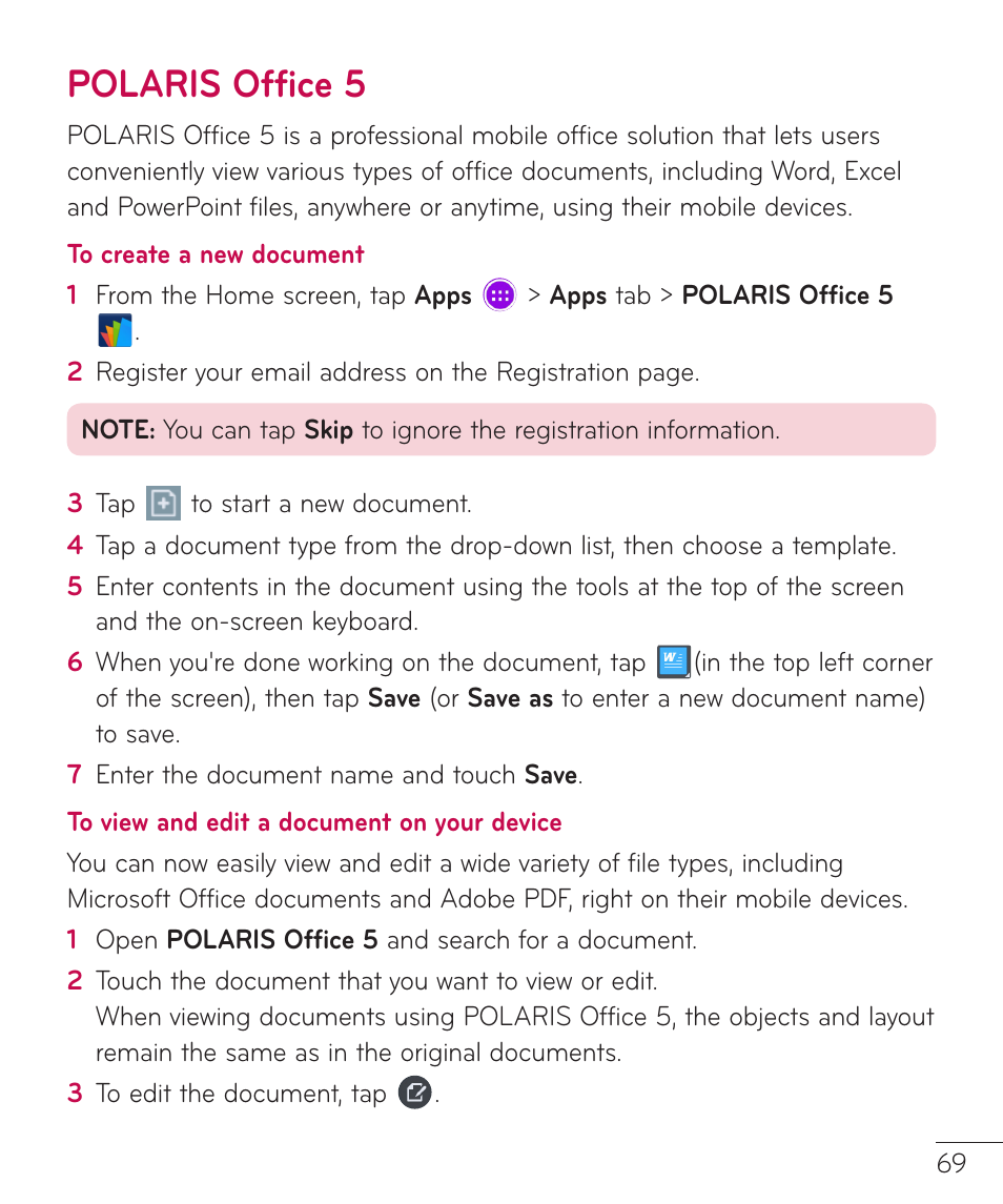 Polaris office 5 | LG LGV400 User Manual | Page 71 / 132