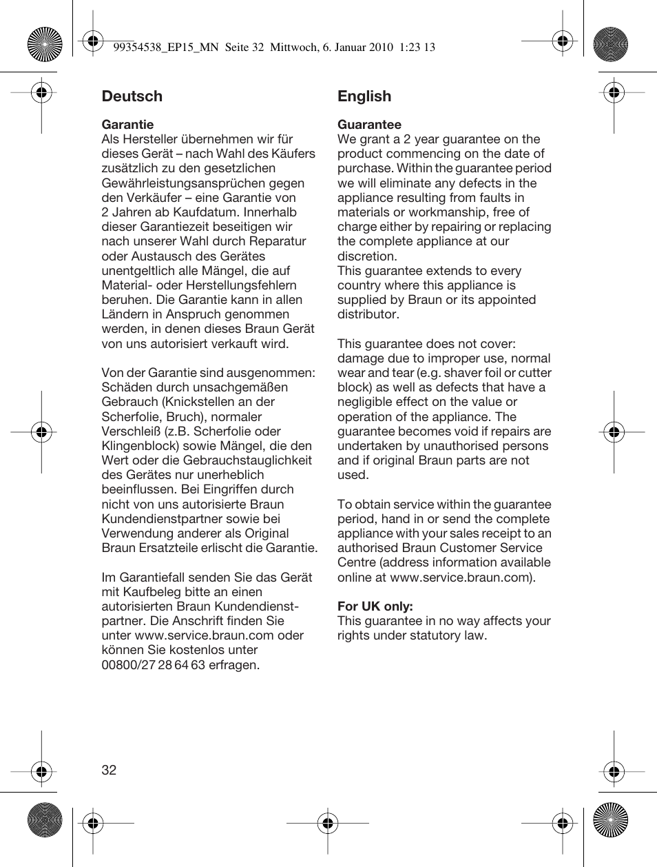 Braun EP15 Exact Power battery EU User Manual | Page 32 / 37