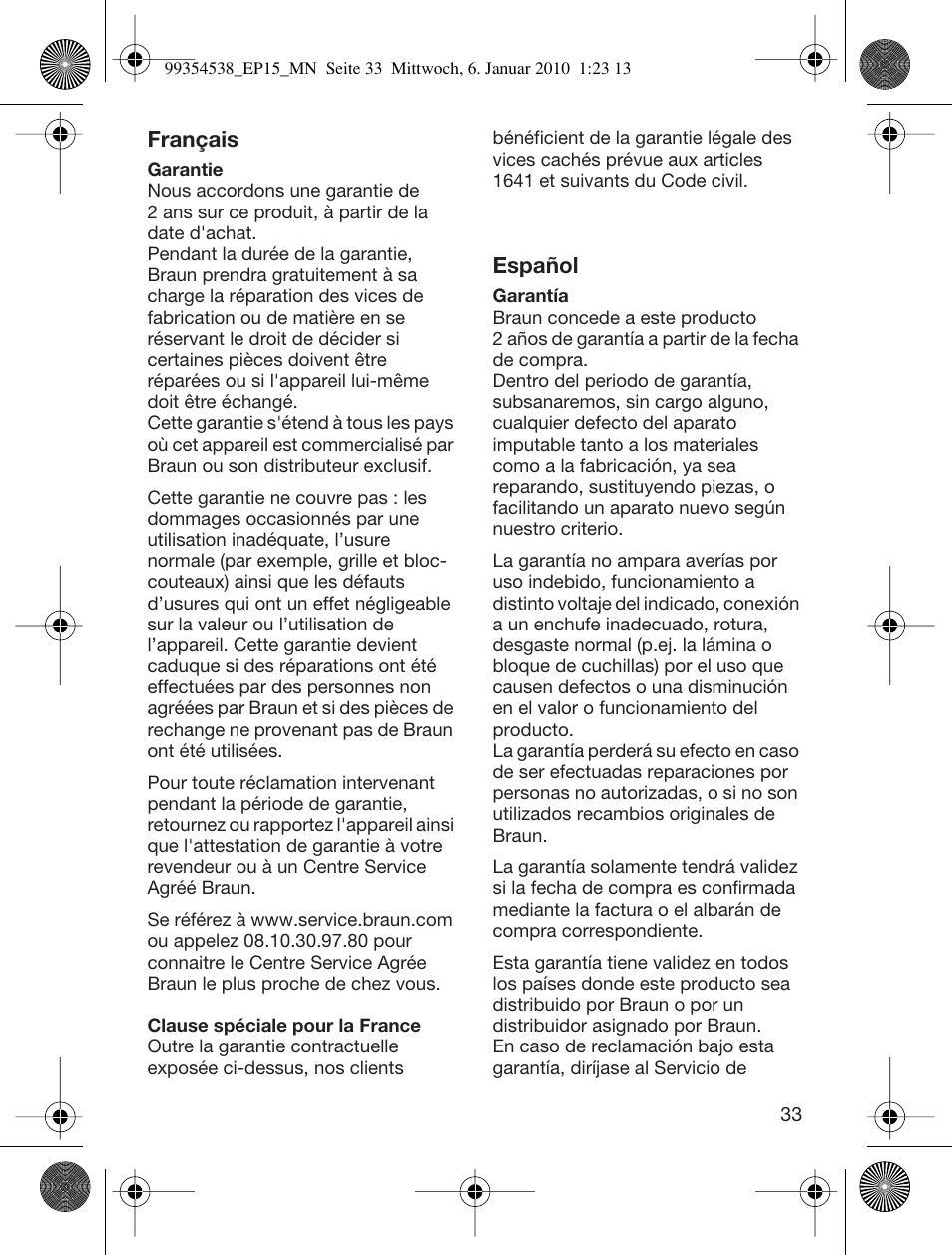 Braun EP15 Exact Power battery EU User Manual | Page 33 / 37