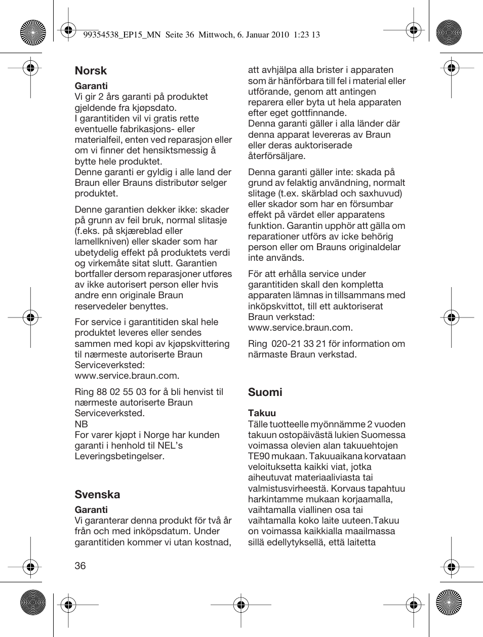 Braun EP15 Exact Power battery EU User Manual | Page 36 / 37