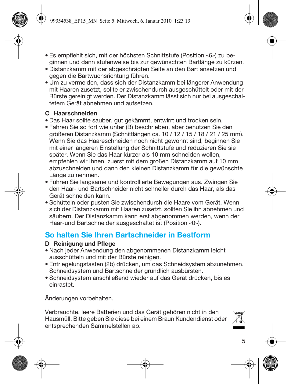 So halten sie ihren bartschneider in bestform | Braun EP15 Exact Power battery EU User Manual | Page 5 / 37