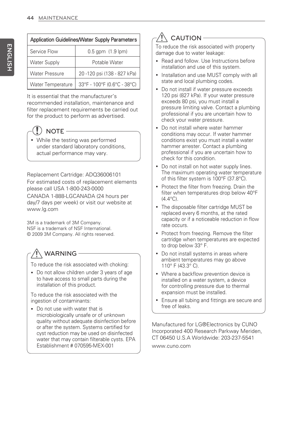 Warning, Caution, English | LG LFX29945ST User Manual | Page 44 / 61
