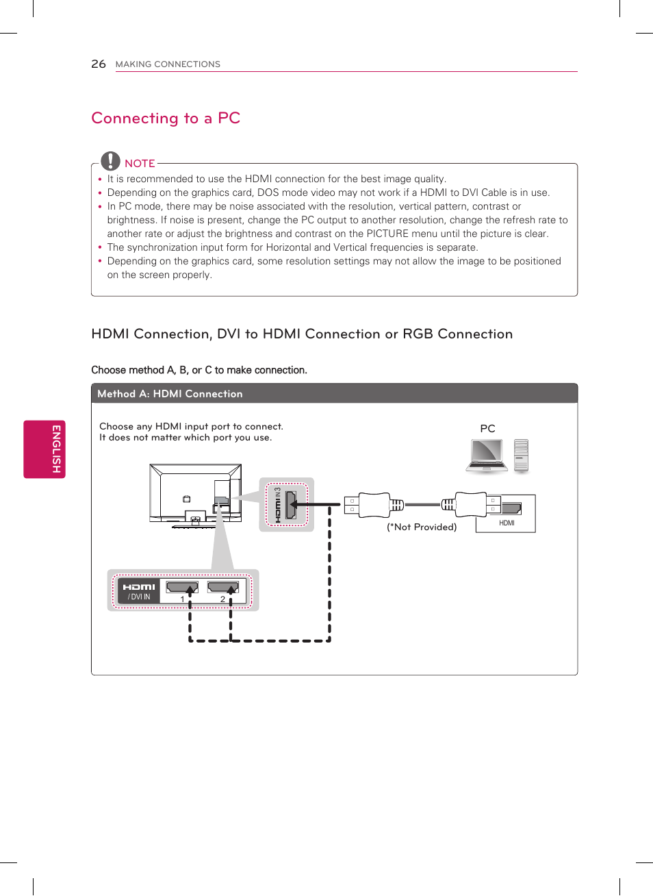 Connecting to a pc | LG 47CM565 User Manual | Page 26 / 40