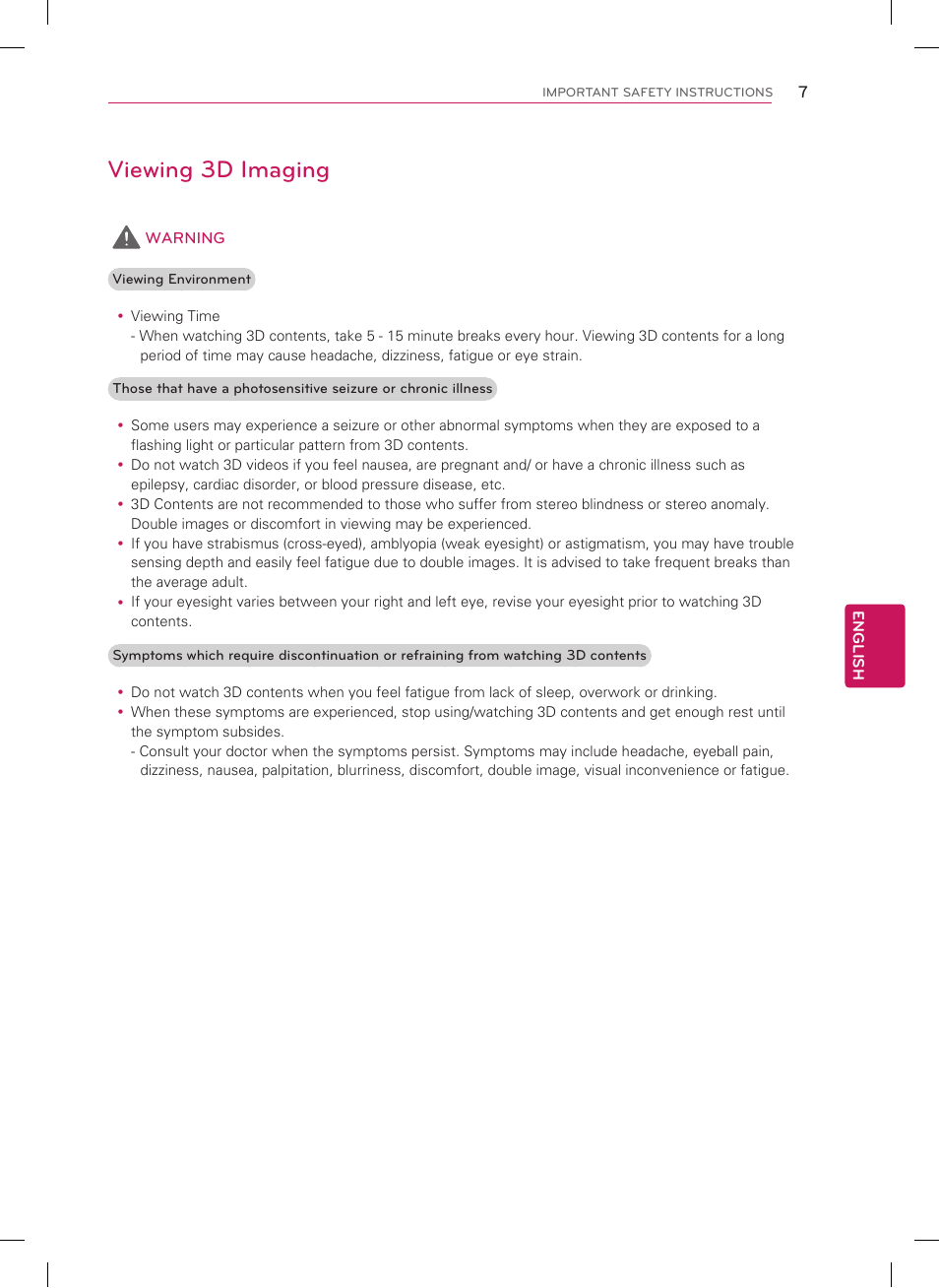 Viewing 3d imaging | LG 47CM565 User Manual | Page 7 / 40