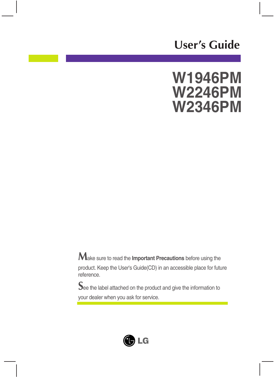 LG W1946SM-BF User Manual | 30 pages