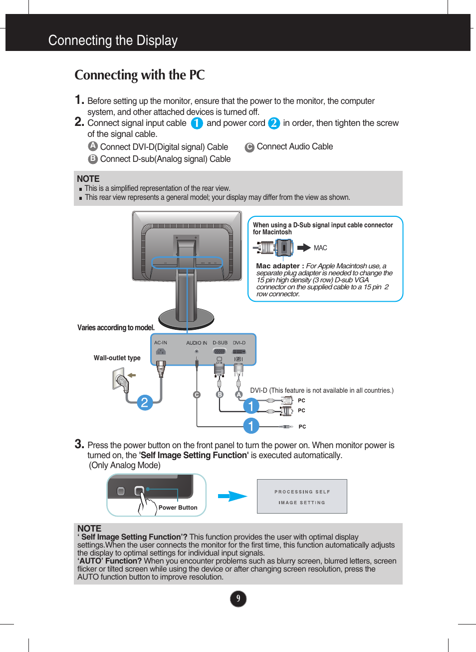 Connecting with the pc, Connecting the display | LG W1946SM-BF User Manual | Page 10 / 30