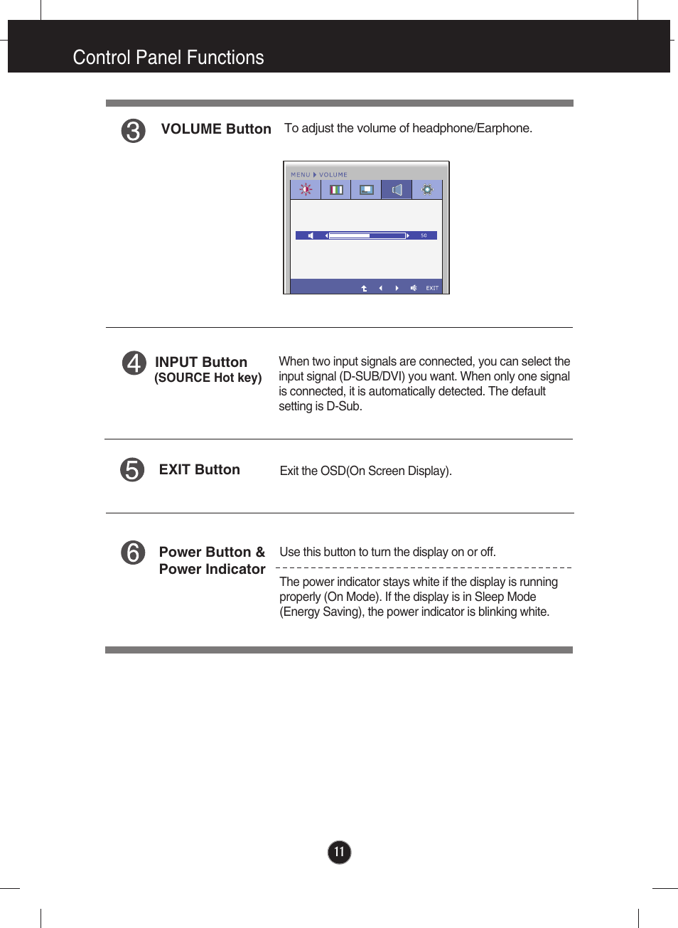 Control panel functions | LG W1946SM-BF User Manual | Page 12 / 30