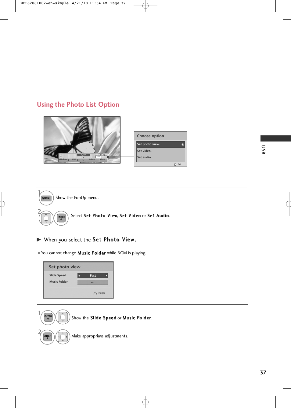 Using the photo list option | LG 50PK540 User Manual | Page 39 / 50