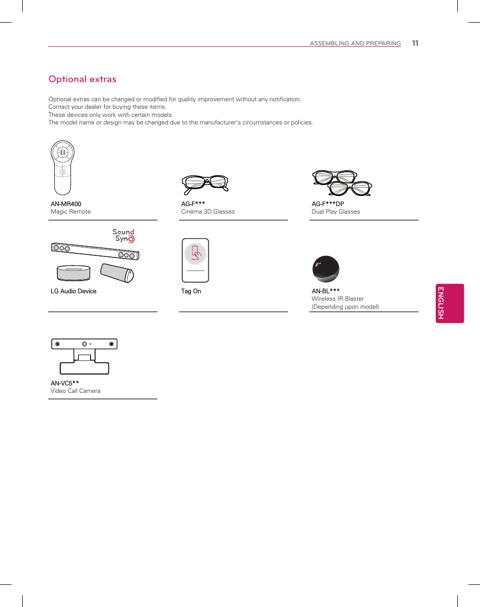 Optional extras | LG 55EA8800 User Manual | Page 11 / 40