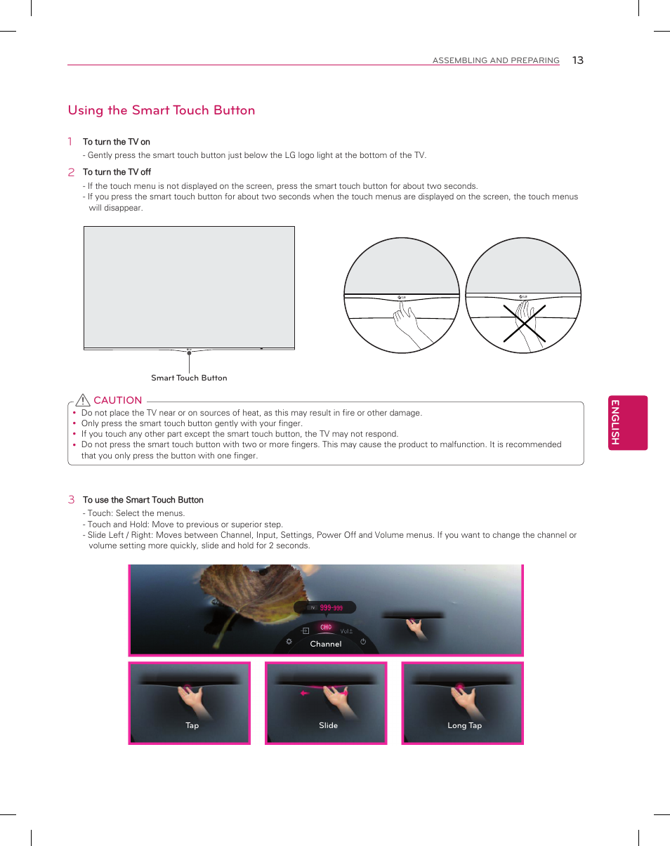 Using the smart touch button | LG 55EA8800 User Manual | Page 13 / 40