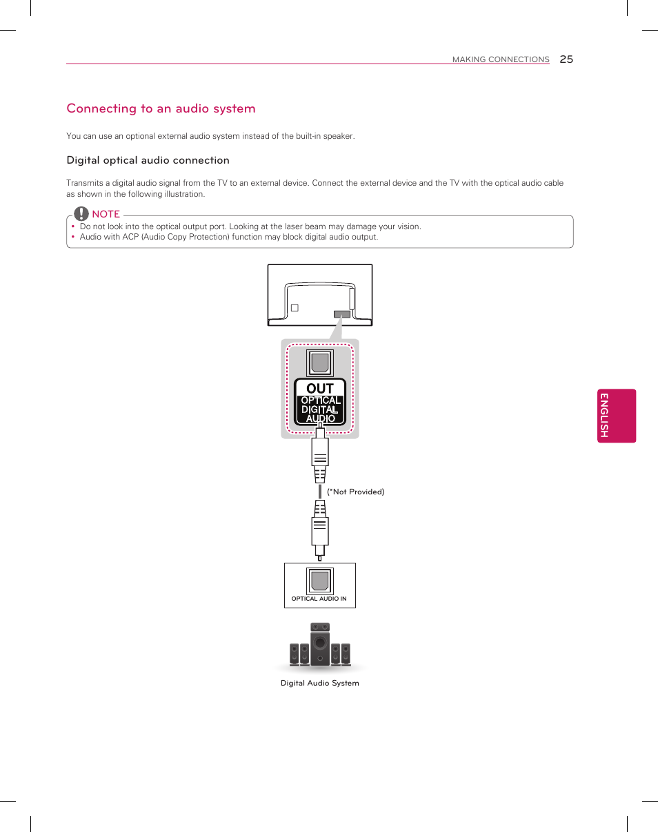 Connecting to an audio system | LG 55EA8800 User Manual | Page 25 / 40