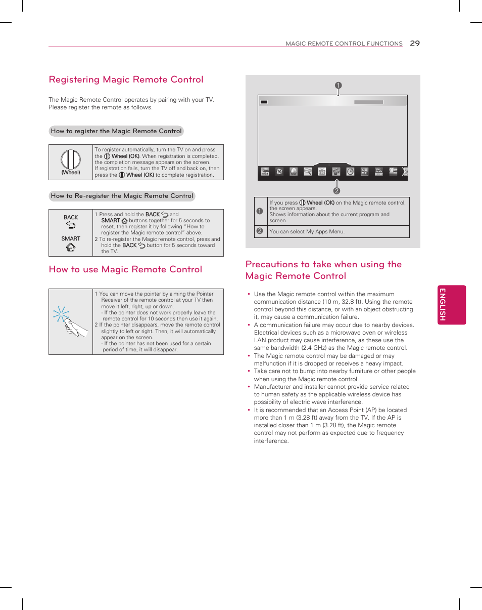 Registering magic remote control, How to use magic remote control | LG 55EA8800 User Manual | Page 29 / 40