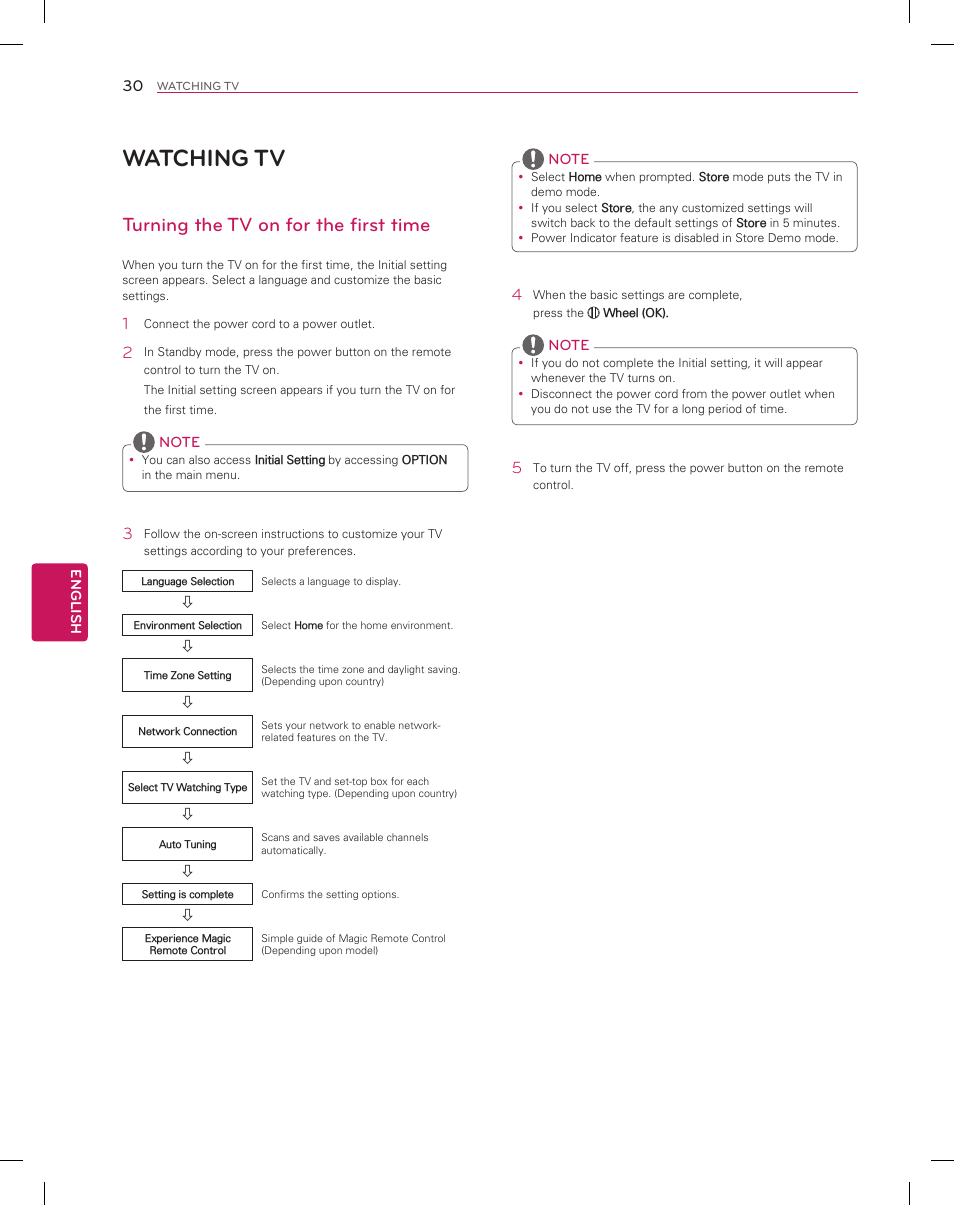 Watching tv, Turning the tv on for the first time | LG 55EA8800 User Manual | Page 30 / 40