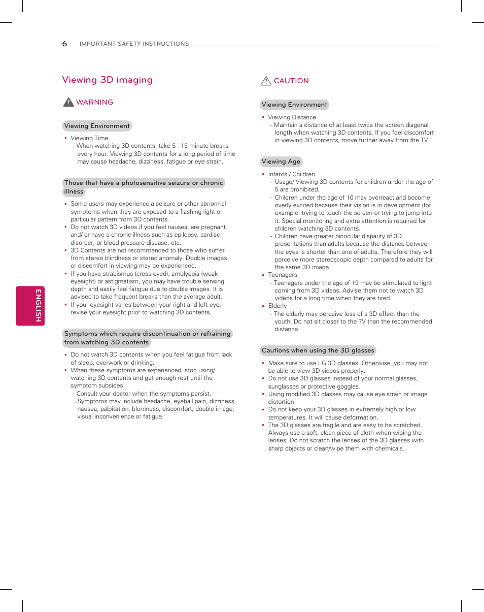 Viewing 3d imaging | LG 55EA8800 User Manual | Page 6 / 40