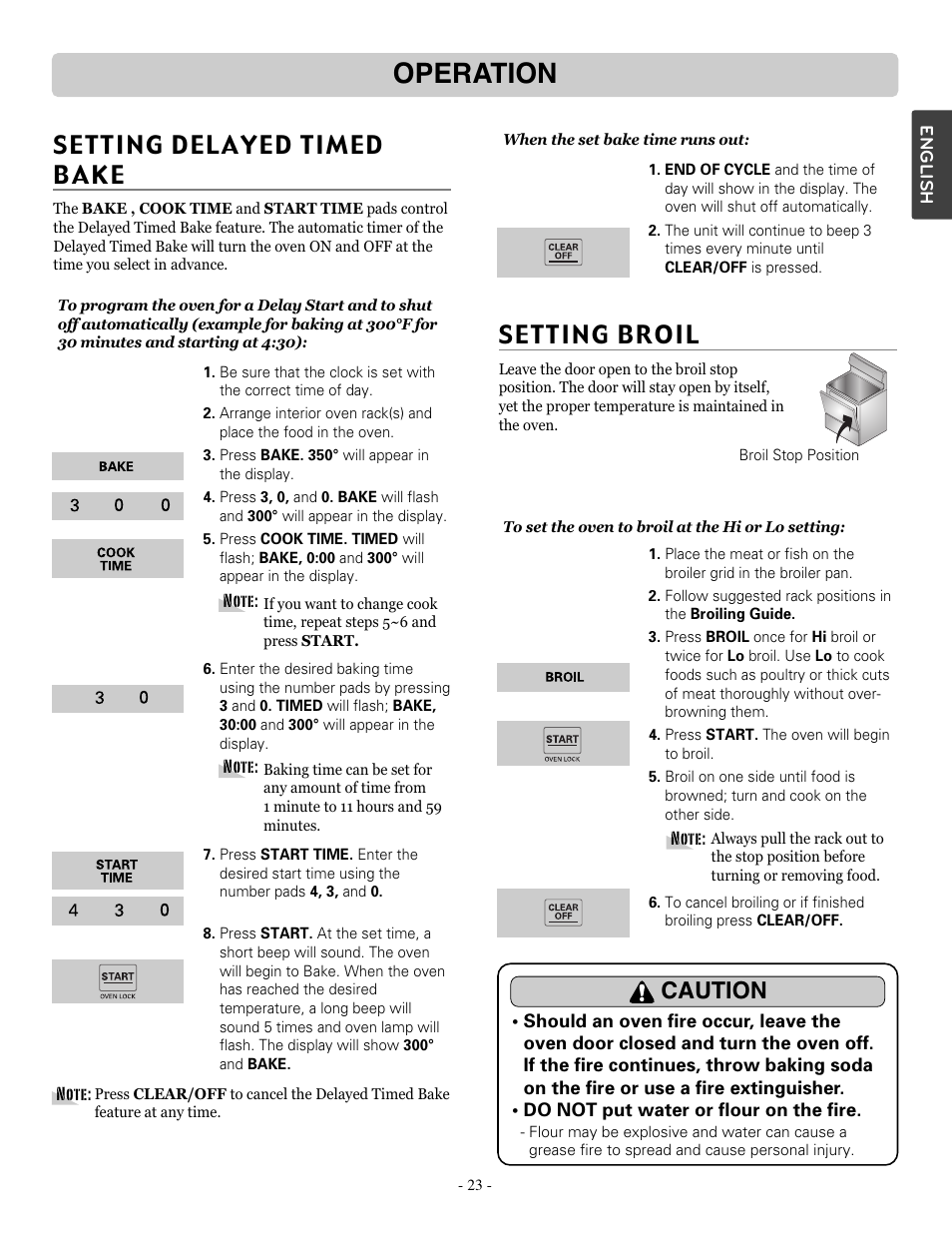 Operation, Setting broil, Caution | LG LSRE307ST User Manual | Page 23 / 41