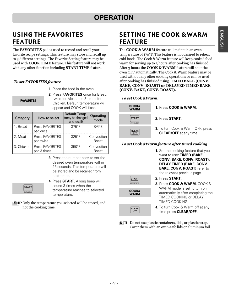 Operation | LG LSRE307ST User Manual | Page 27 / 41