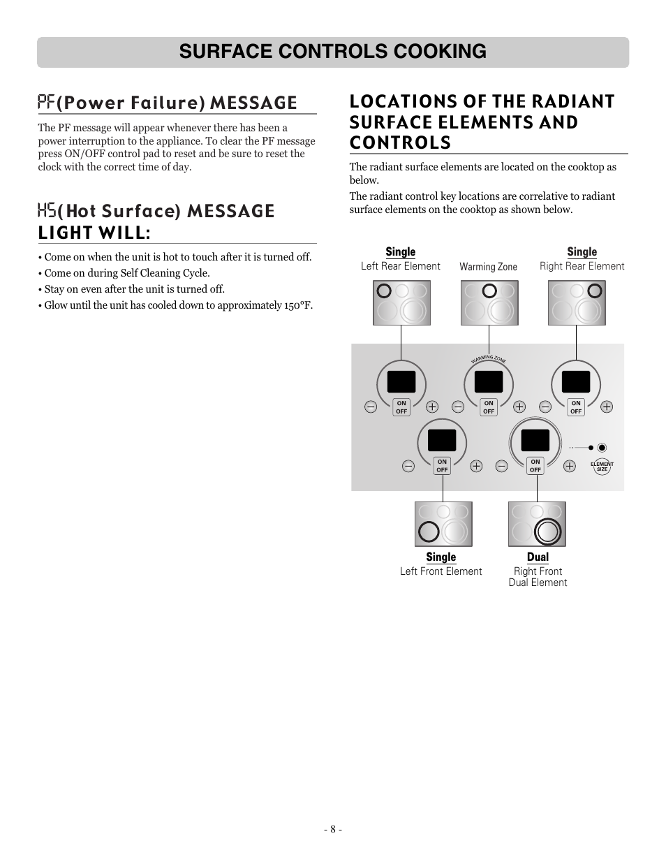 Surface controls cooking | LG LSRE307ST User Manual | Page 8 / 41