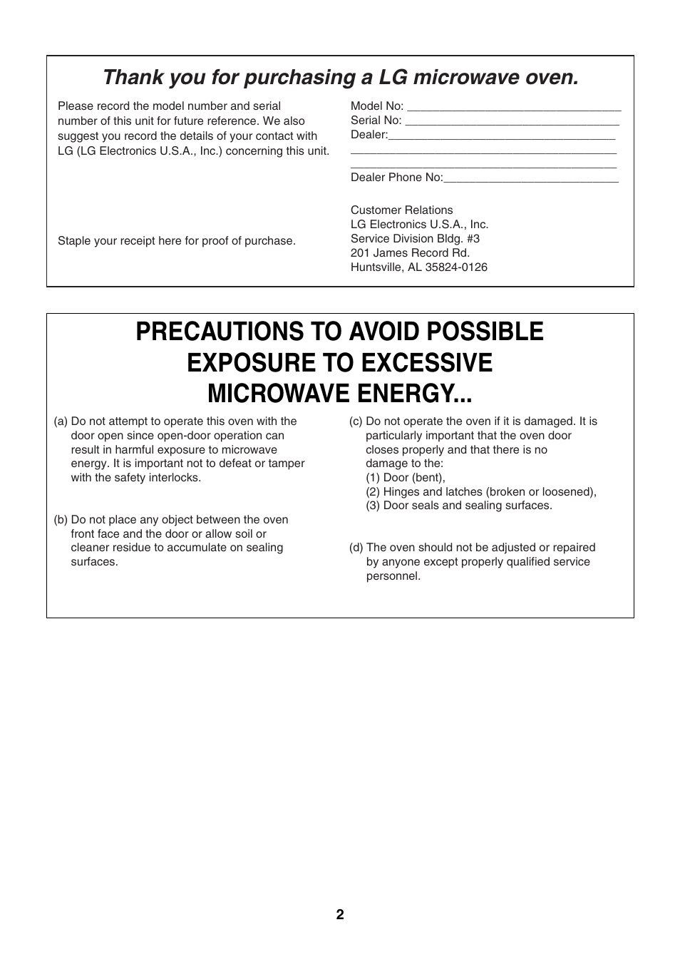 LG LMVM2055SB User Manual | Page 2 / 35