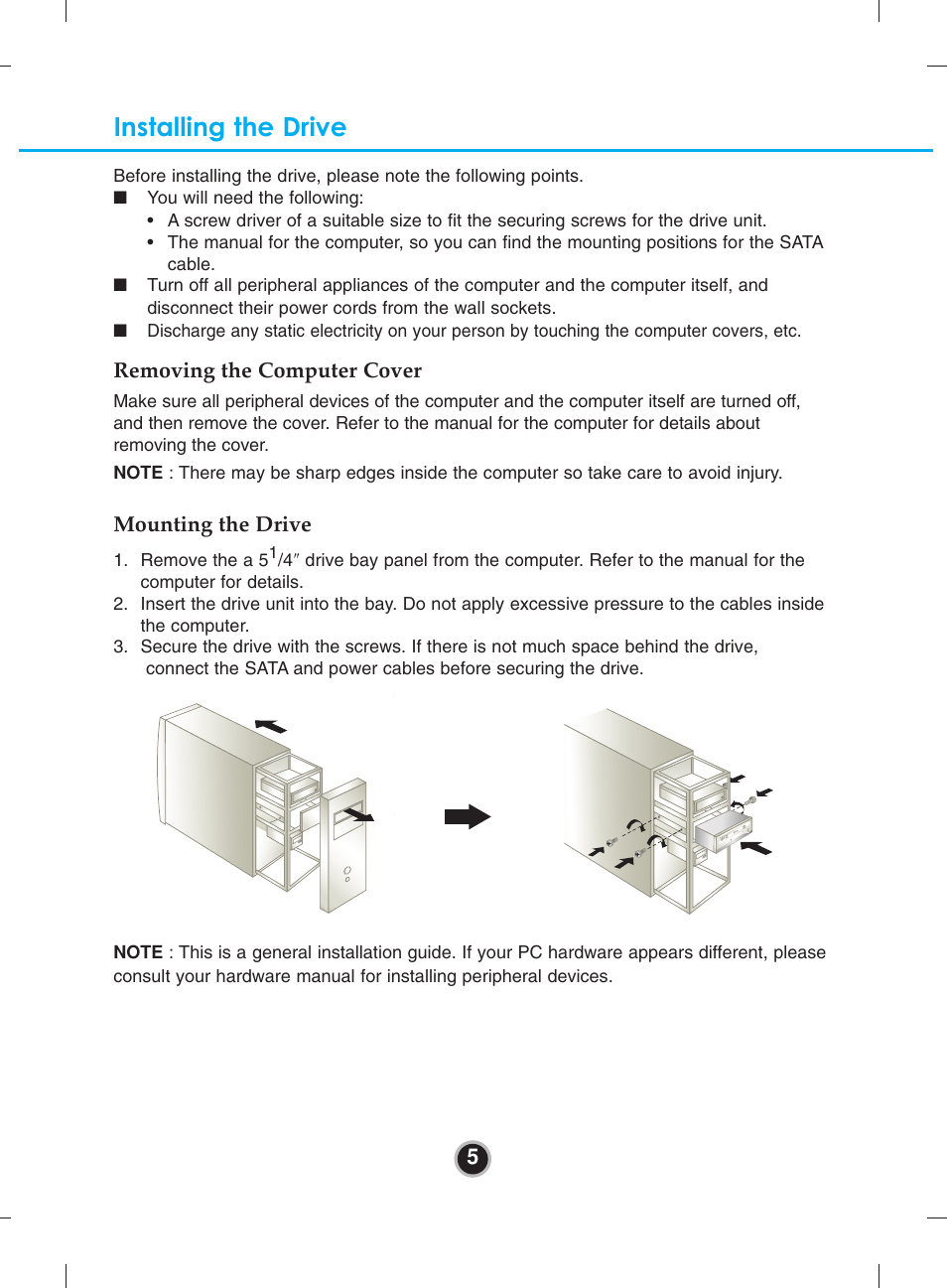 Installing the drive | LG UH10LS20 User Manual | Page 8 / 15