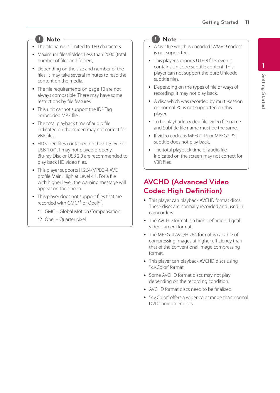 Avchd (advanced video codec high definition), Avchd (advanced video codec high, Definition) | LG BP125 User Manual | Page 11 / 48