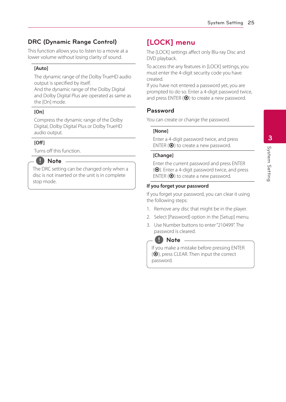 Lock] menu, 25 – [lock] menu | LG BP125 User Manual | Page 25 / 48