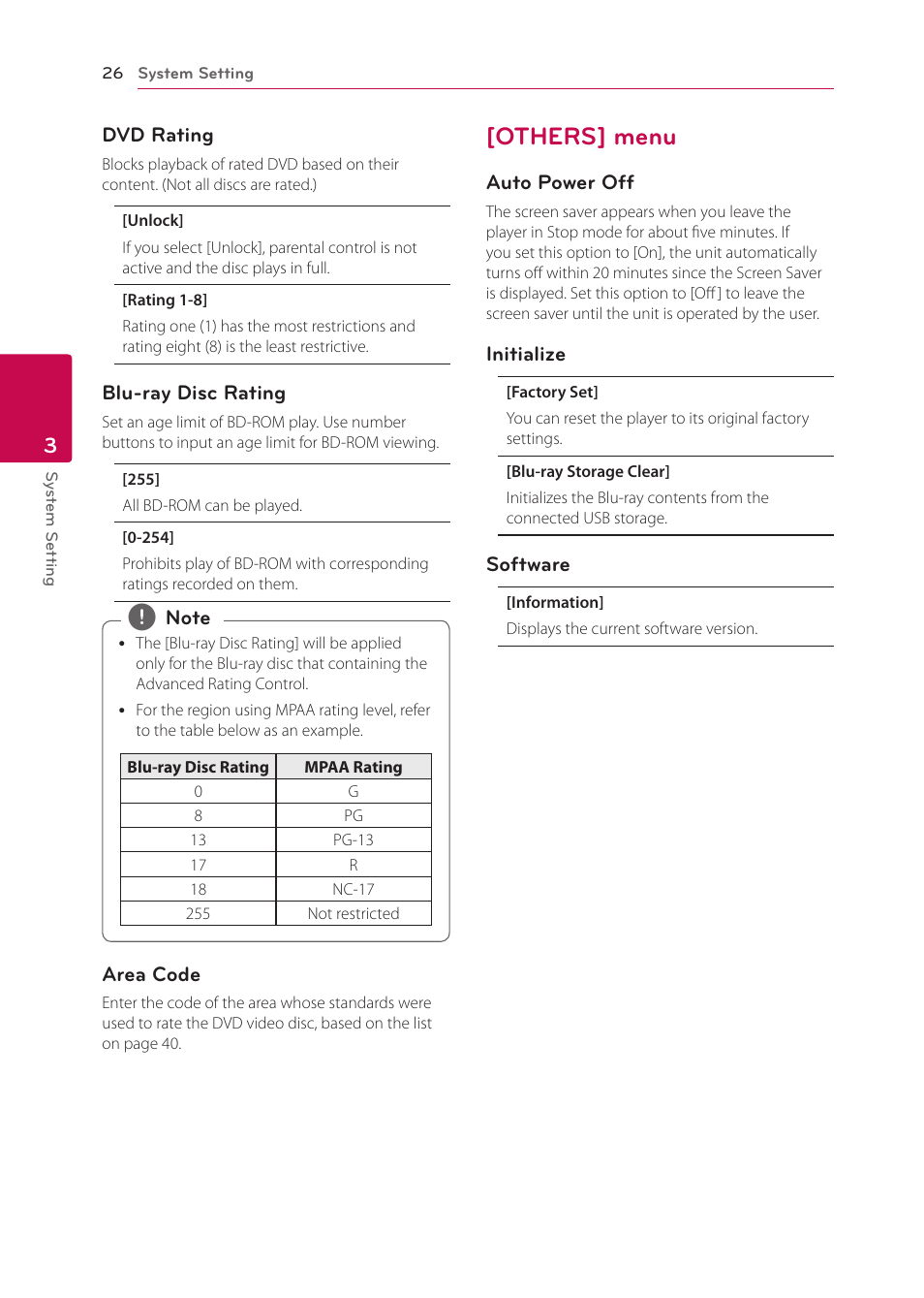 Others] menu, 26 – [others] menu | LG BP125 User Manual | Page 26 / 48