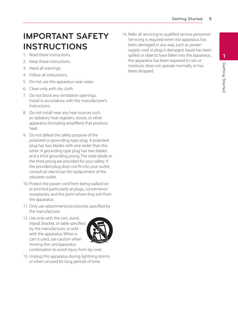 Important safety instructions | LG BP125 User Manual | Page 5 / 48
