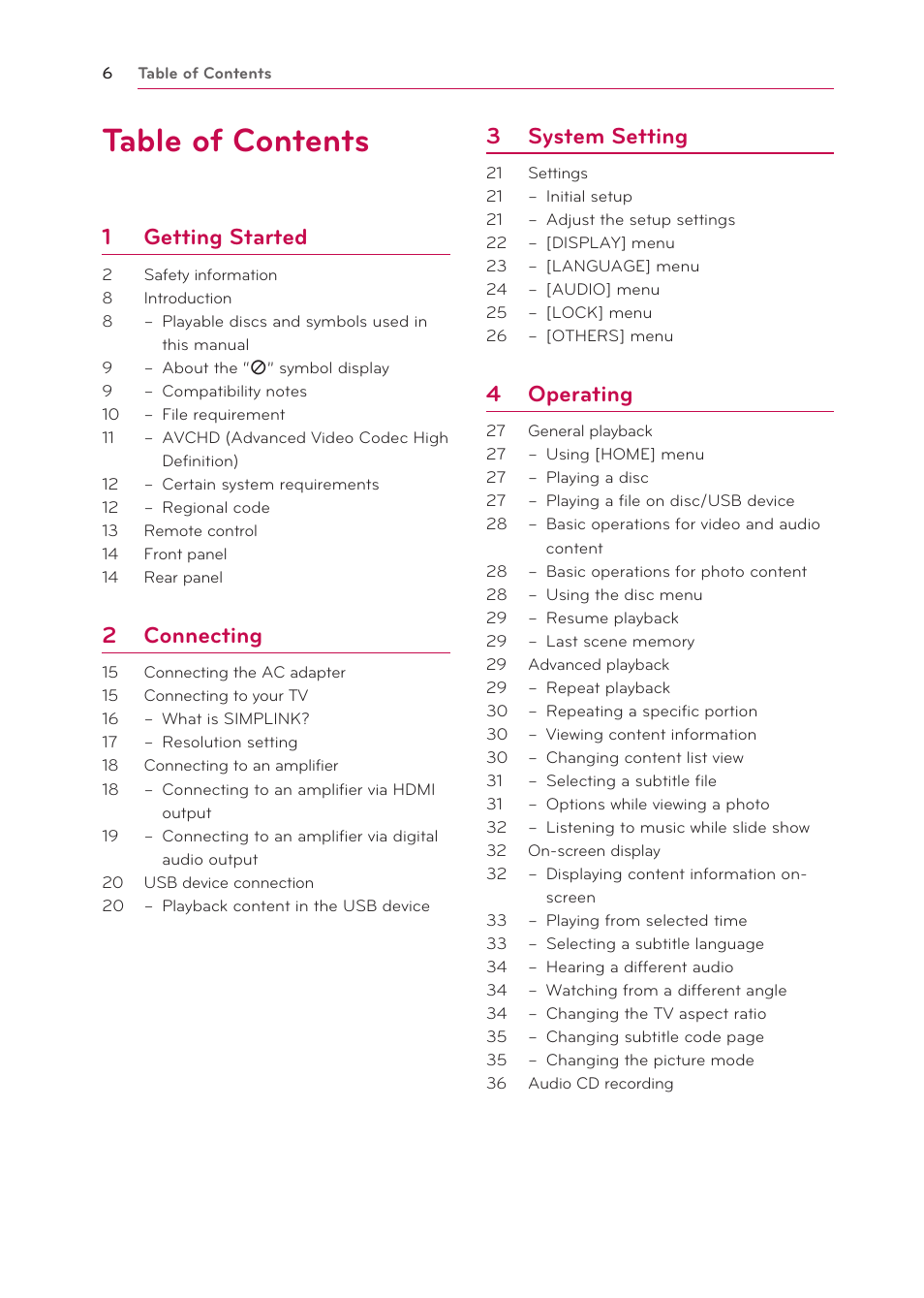 LG BP125 User Manual | Page 6 / 48