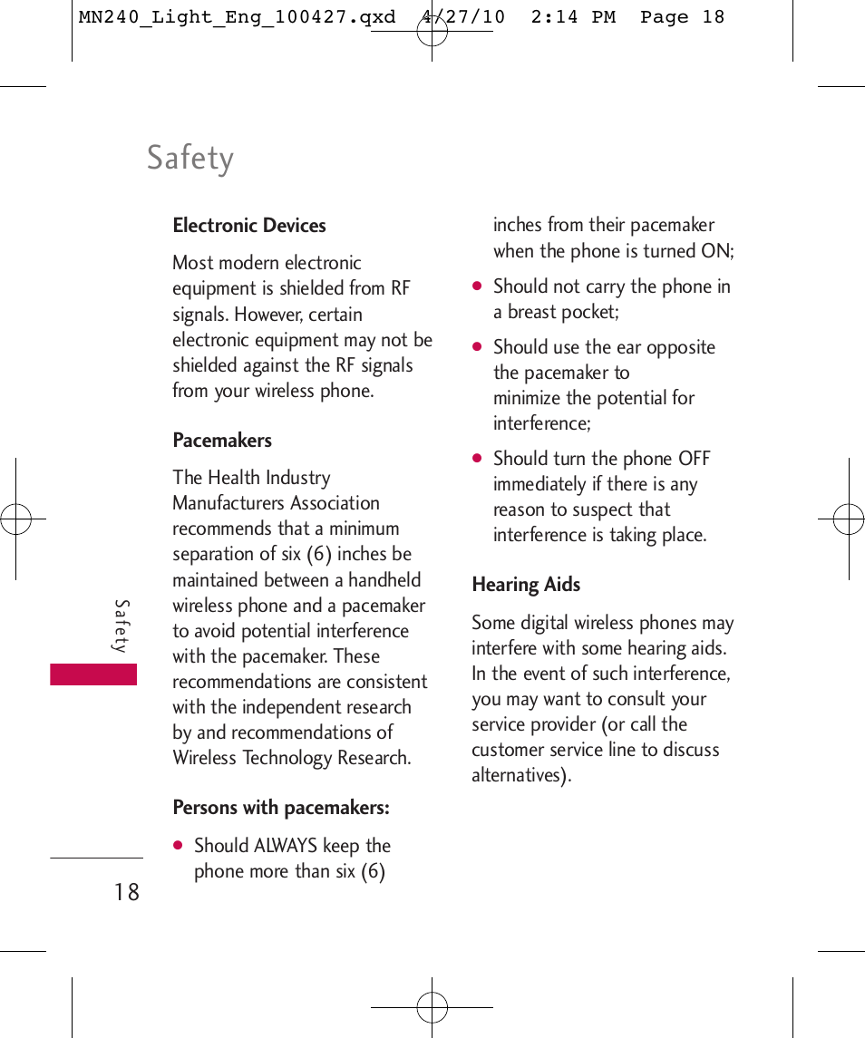 Safety | LG MN240 User Manual | Page 20 / 58