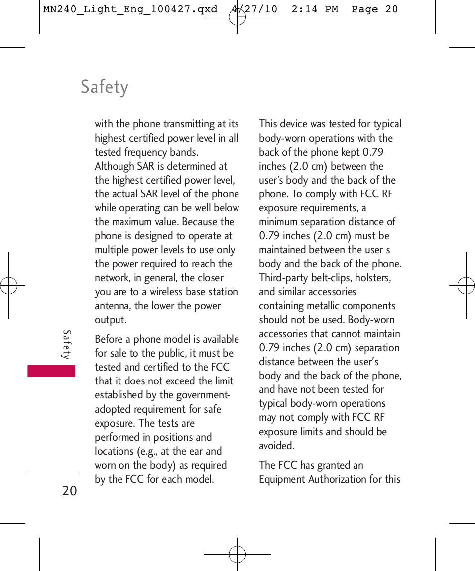 Safety | LG MN240 User Manual | Page 22 / 58