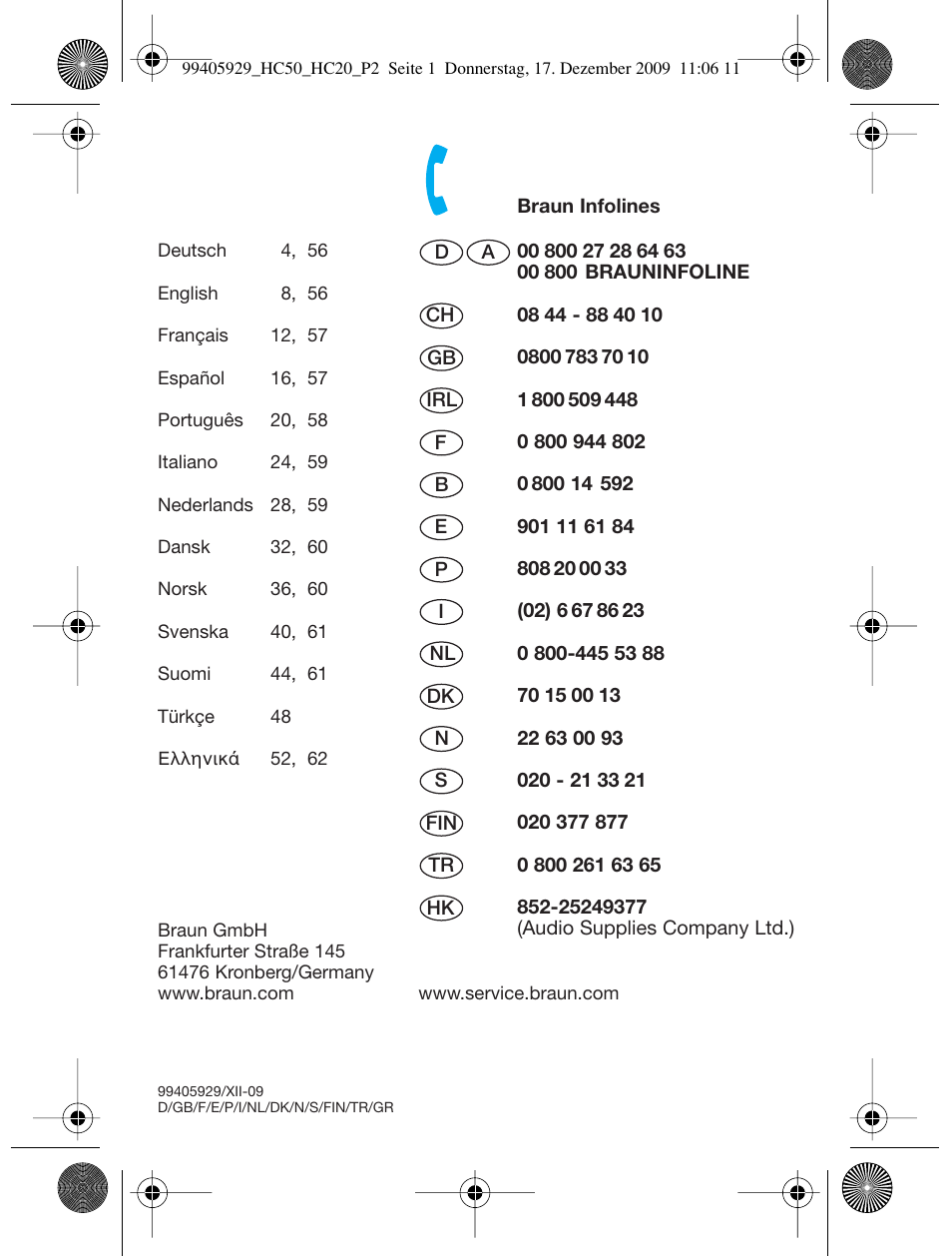 Braun HC20 Hair Perfect User Manual | Page 2 / 62