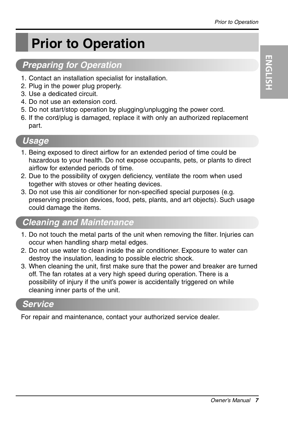 Prior to operation, English | LG LW1012CR User Manual | Page 7 / 47