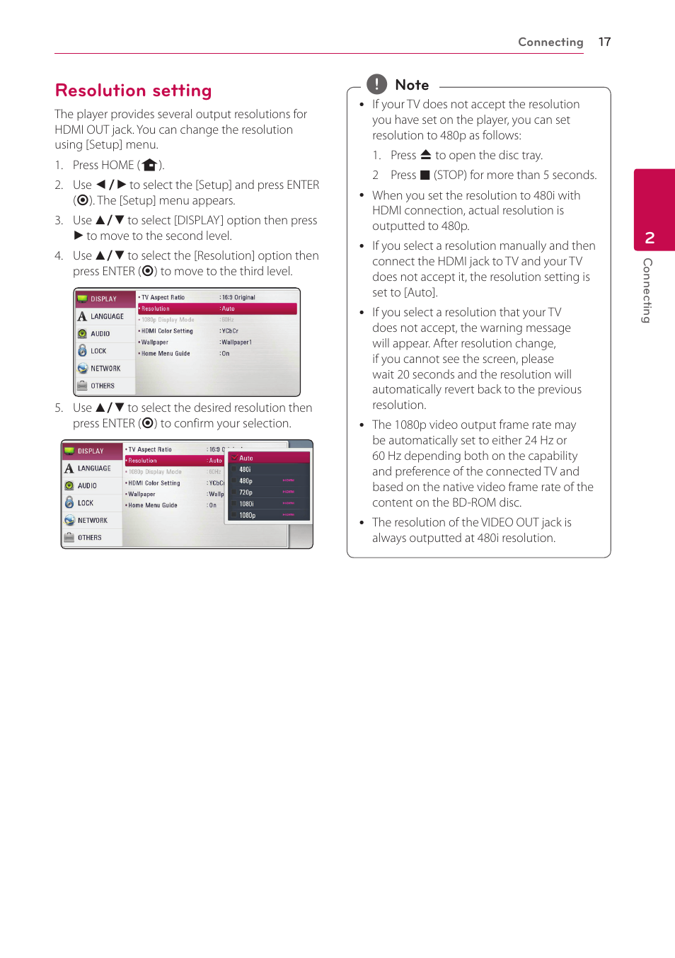 Resolution setting | LG BP220 User Manual | Page 17 / 62