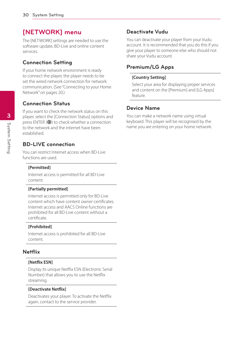 Network] menu, 30 – [network] menu | LG BP220 User Manual | Page 30 / 62