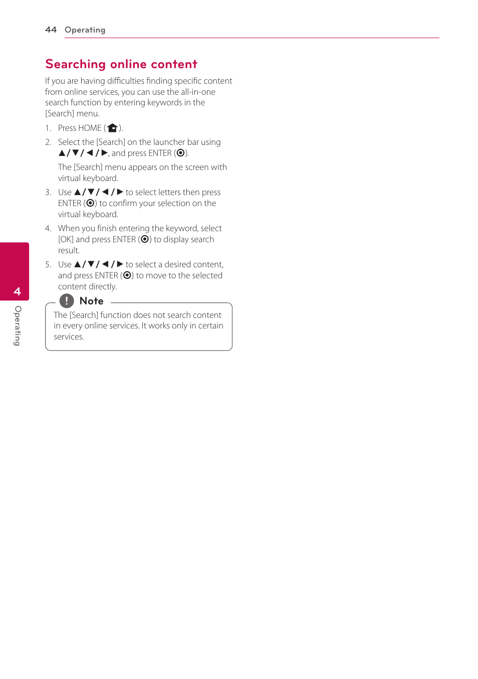 Searching online content, 44 – searching online content | LG BP220 User Manual | Page 44 / 62