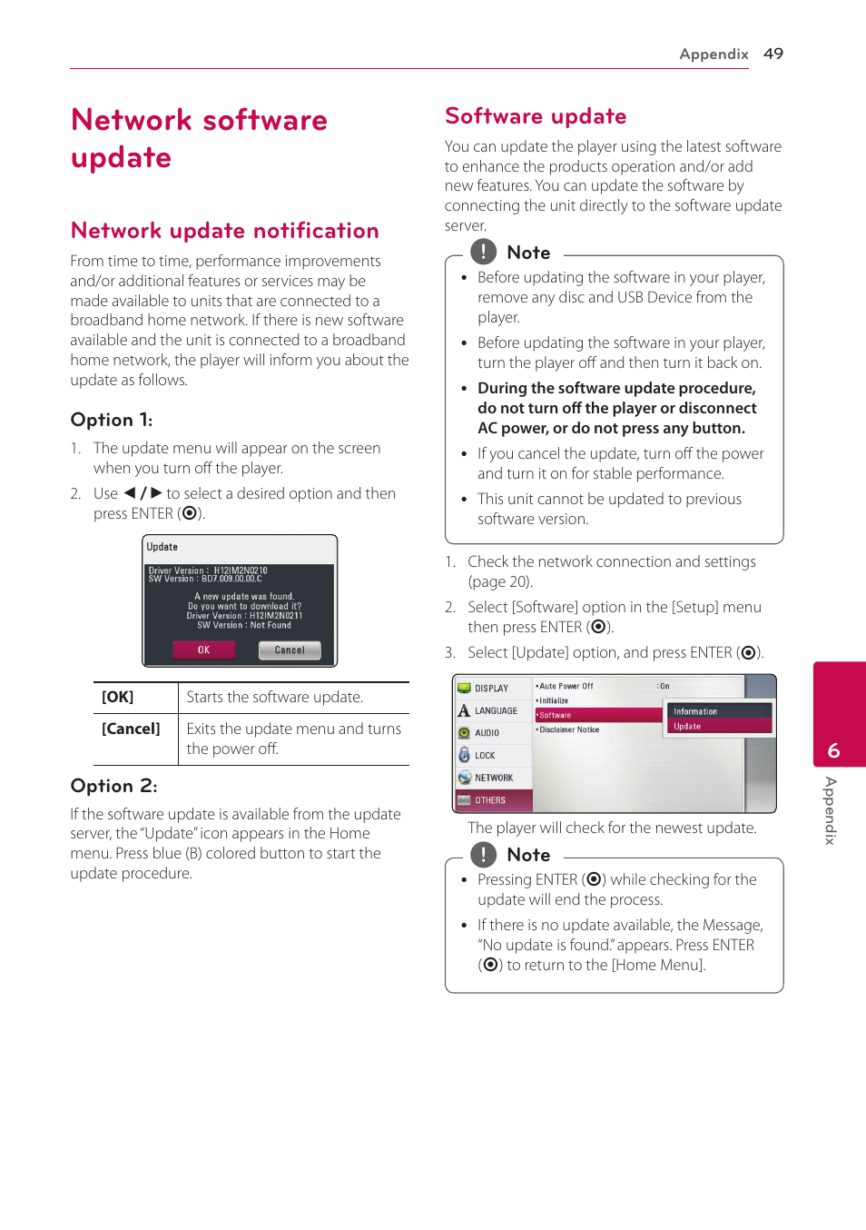 Network software update, Network update notification, Software update | LG BP220 User Manual | Page 49 / 62