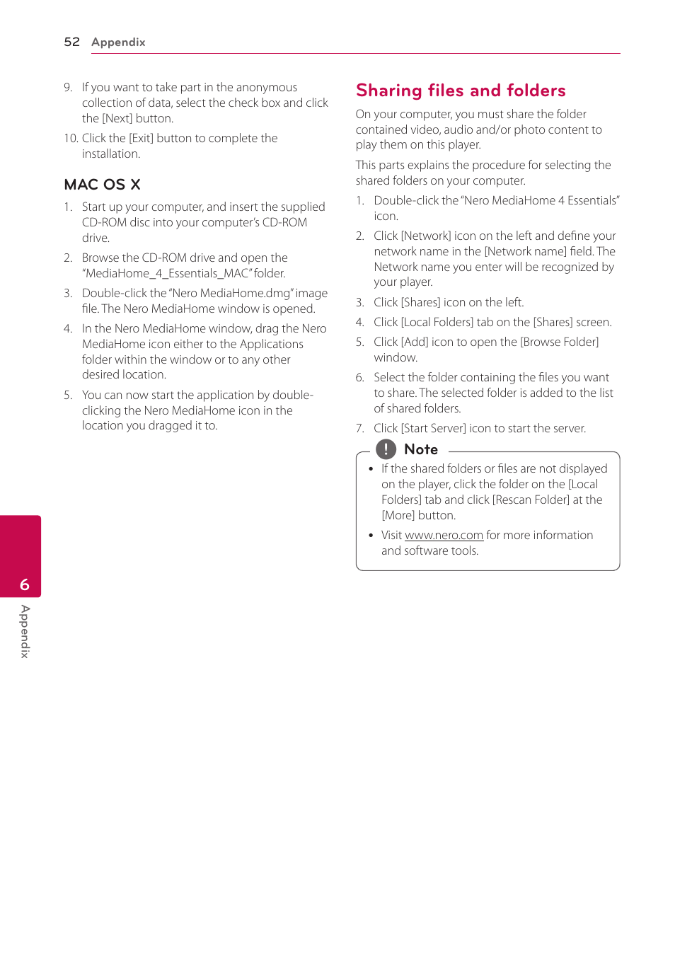 Sharing files and folders, 52 – sharing files and folders | LG BP220 User Manual | Page 52 / 62