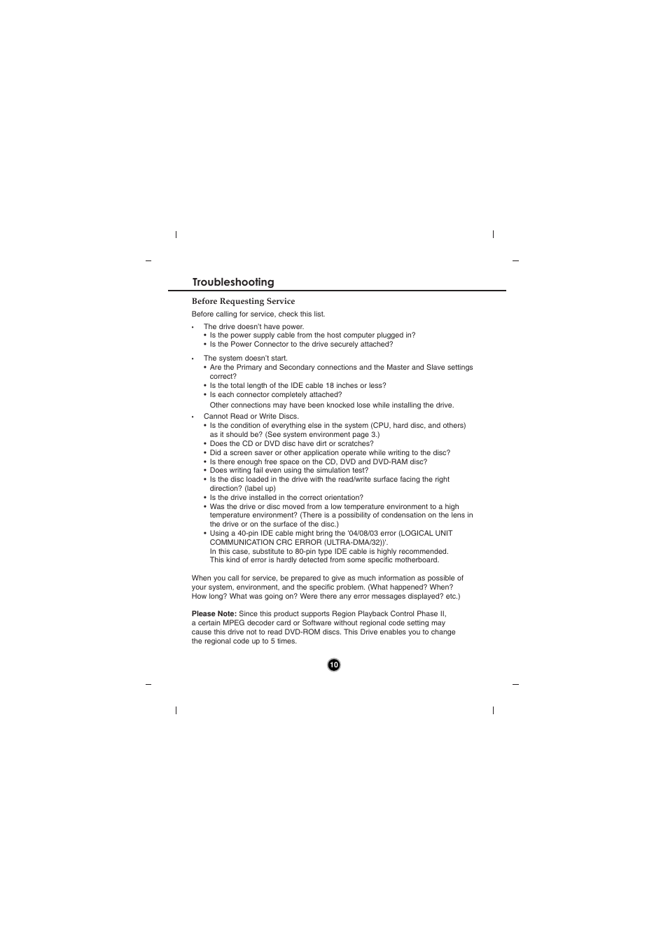 Troubleshooting | LG GSA-H44N User Manual | Page 13 / 15