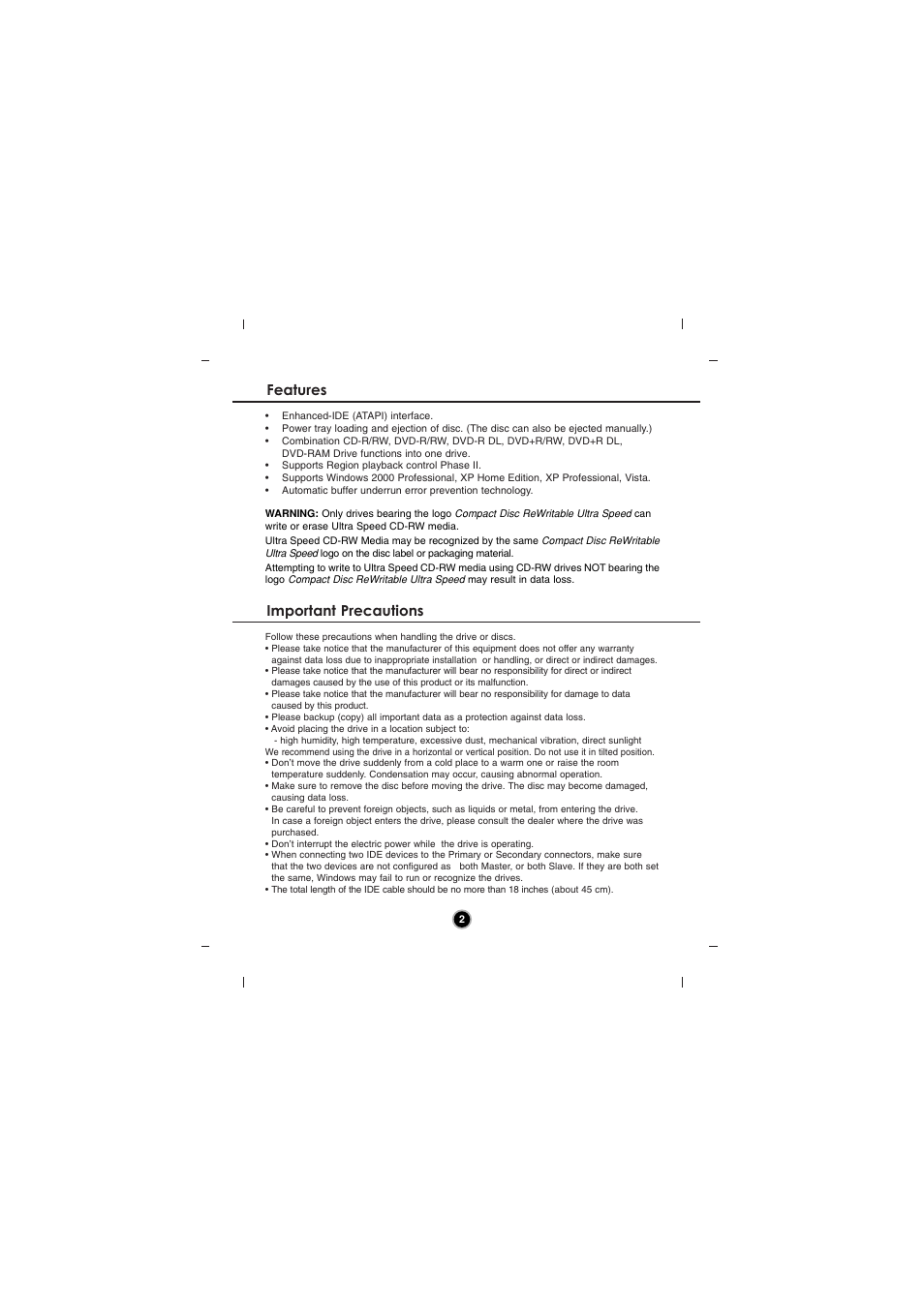 Features important precautions | LG GSA-H44N User Manual | Page 5 / 15