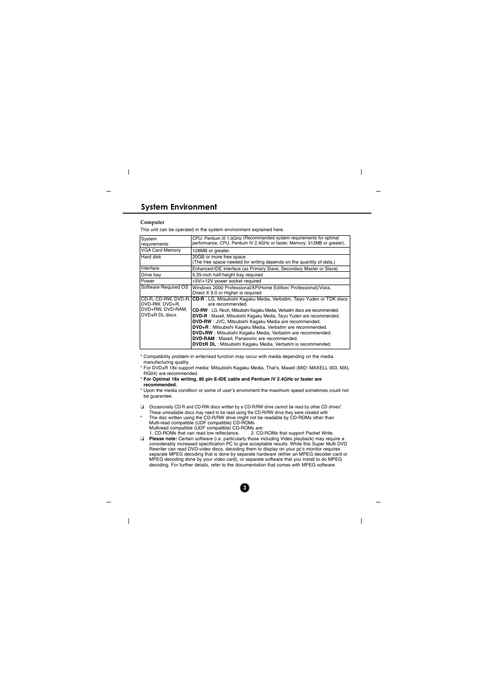 System environment | LG GSA-H44N User Manual | Page 6 / 15